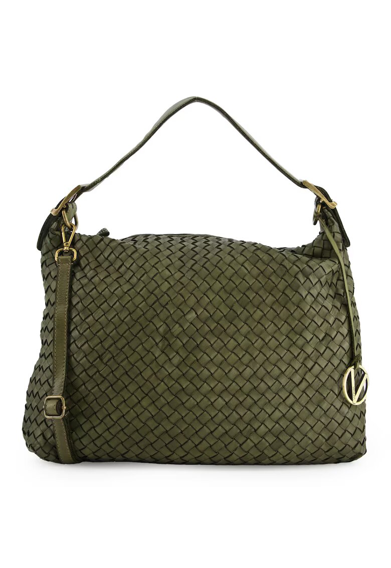 VENEZIA Geanta crossbody din piele naturala verde - 40x51x9cm - cu 3 buzunare interioare - curea detasabila max 120cm