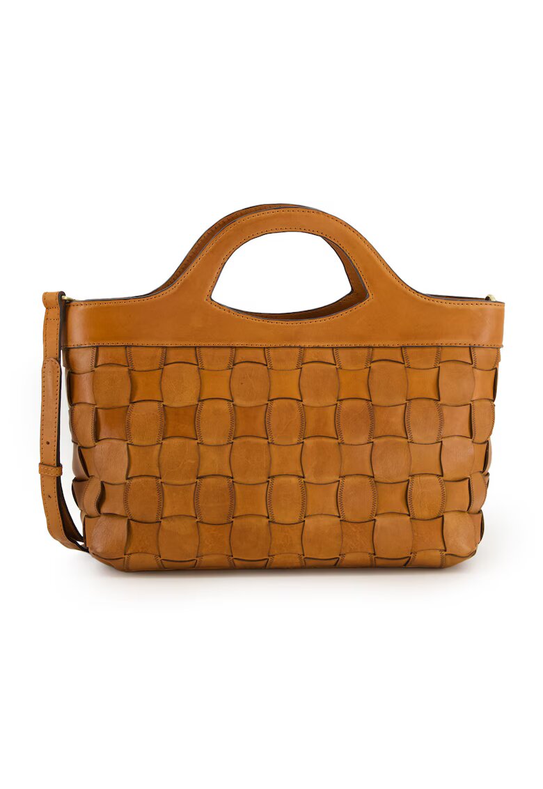 VENEZIA Geanta crossbody pentru femei - piele naturala - maro - 25x40x12cm - 4 compartimente interioare - curea detasabila 122cm