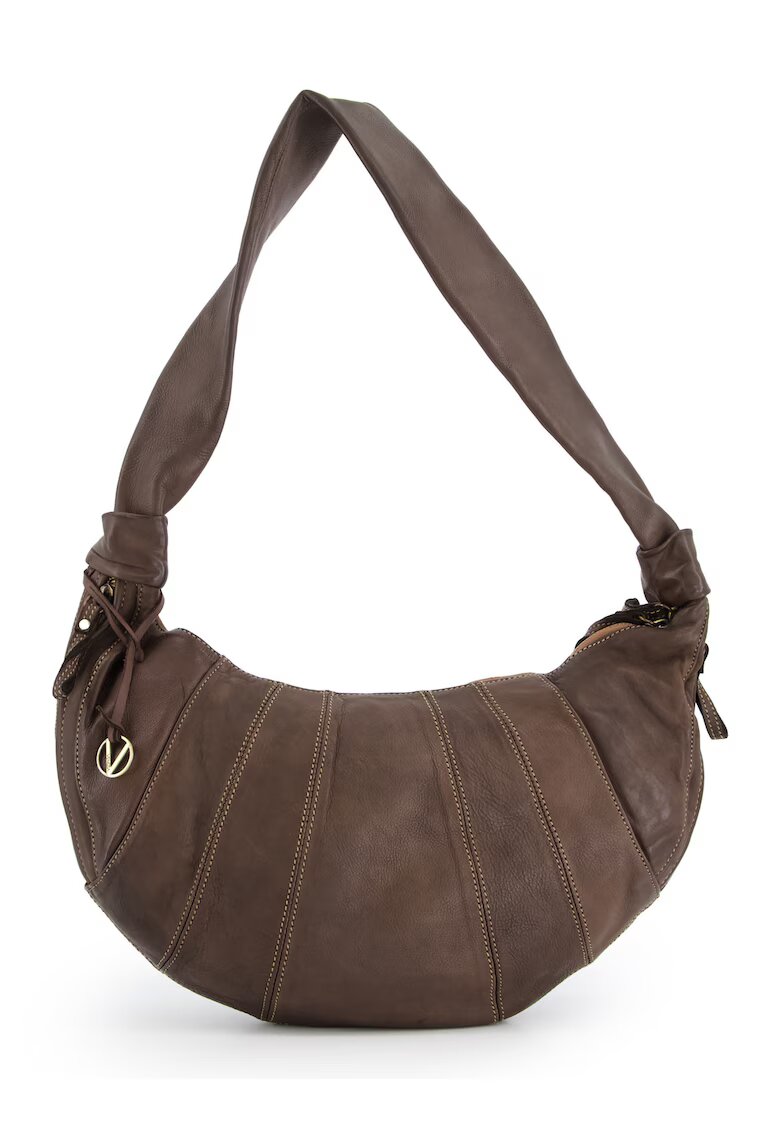 VENEZIA Geanta crossbody piele naturala - 3 buzunare interioare - maro - 42x26x7cm