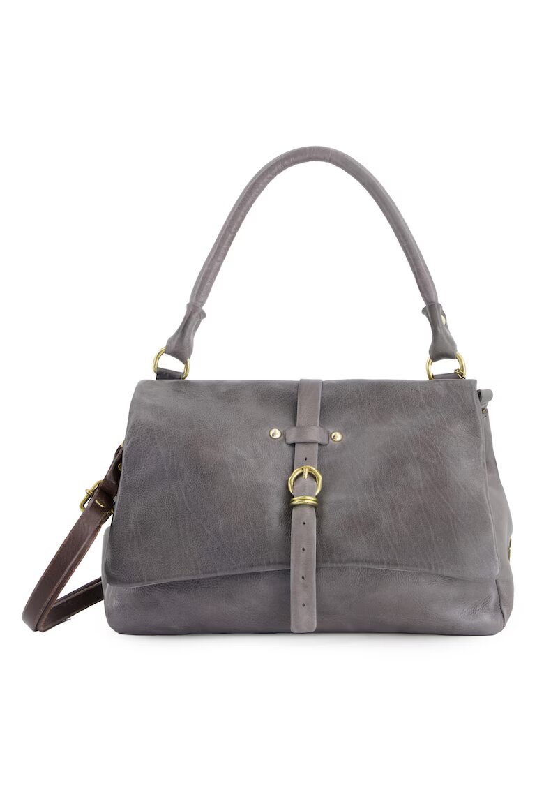 VENEZIA Geanta crossbody piele naturala - 5 compartimente interioare - dimensiuni 29x16x13cm - curea - Gri