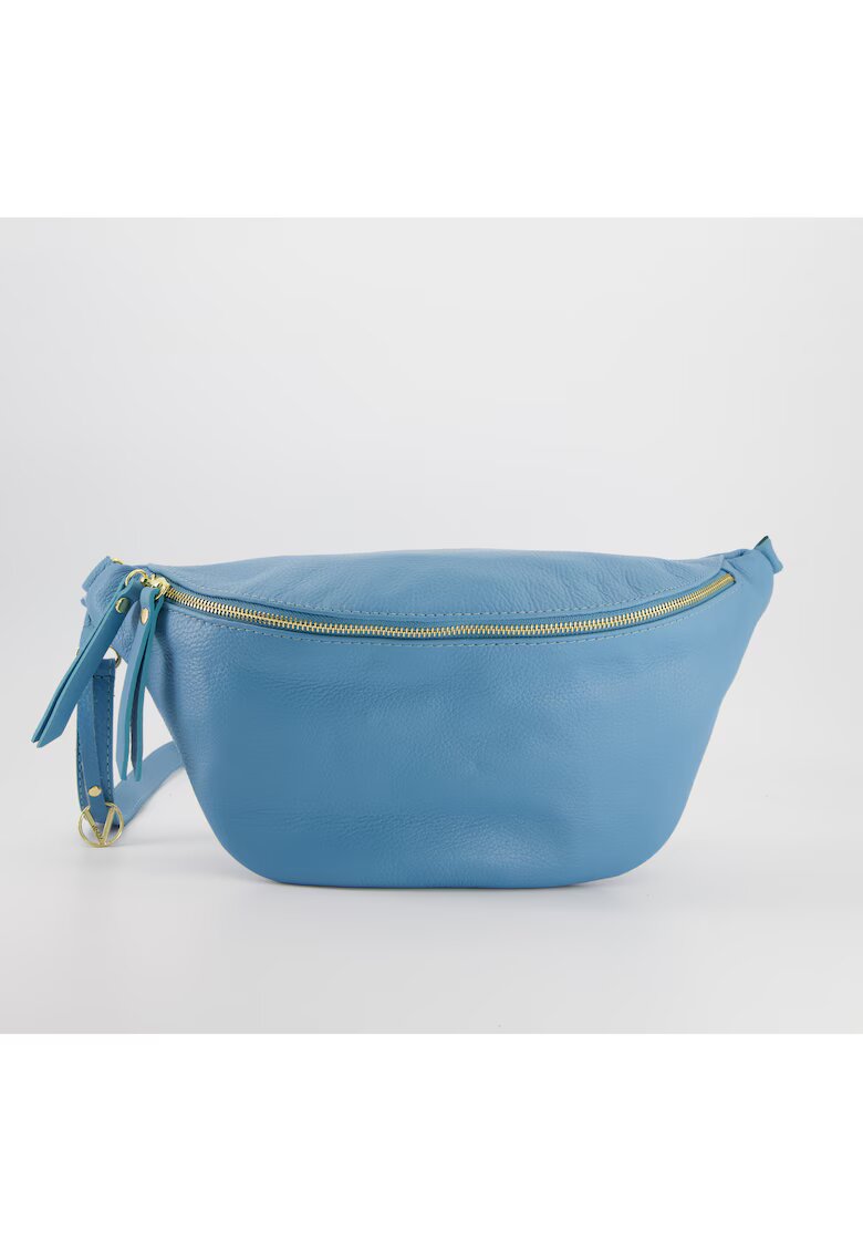 VENEZIA Geanta crossbody piele naturala - albastra - 40x16x1 -5cm - cu un compartiment - curea detasabila.