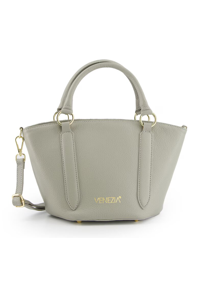 VENEZIA Geanta crossbody piele naturala gri - 31x19x16cm - curea detasabila 113cm
