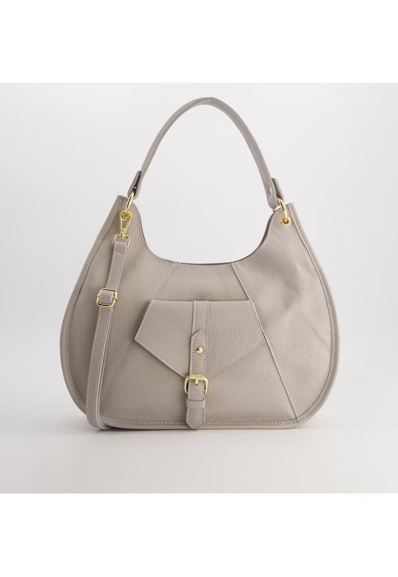 VENEZIA Geanta crossbody piele naturala - gri - 36x22x9cm - 3 compartimente interioare - 2 compartimente exterioare