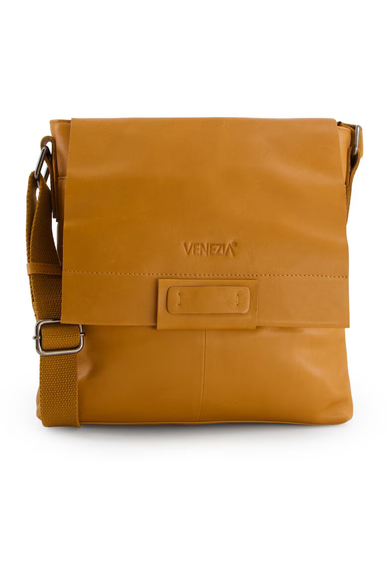VENEZIA Geanta crossbody piele naturala - maro - 29x31x5cm - 4 buzunare interioare - 1 buzunar exterior