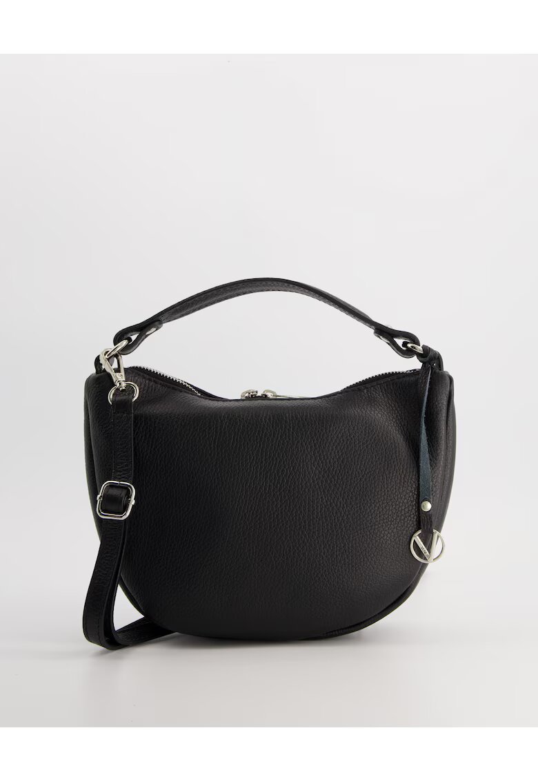 VENEZIA Geanta crossbody piele naturala - neagra - 30x19x6cm - cu detalii metalice argintii