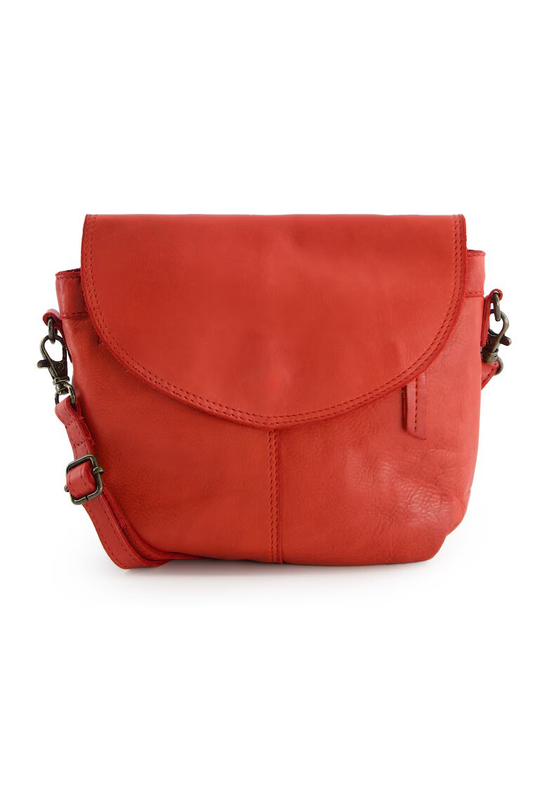 VENEZIA Geanta crossbody piele naturala - rosie - 19x19x4cm - cu 2 buzunare interioare si 2 exterioare - curea detasabila max 145cm
