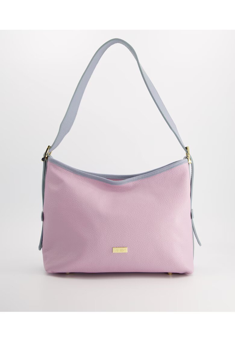 VENEZIA Geanta crossbody piele naturala - violet - 2 compartimente interioare - detalii aurii
