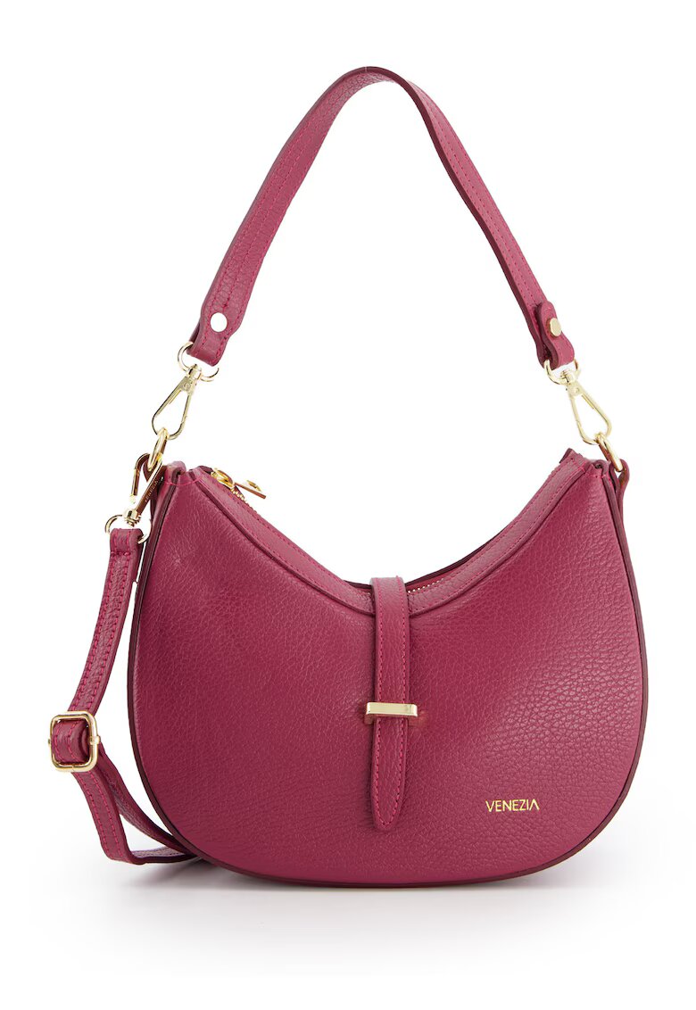 VENEZIA Geanta dama bordeaux din piele naturala - 14x24x9cm - cu curea de umar detasabila - 43cm