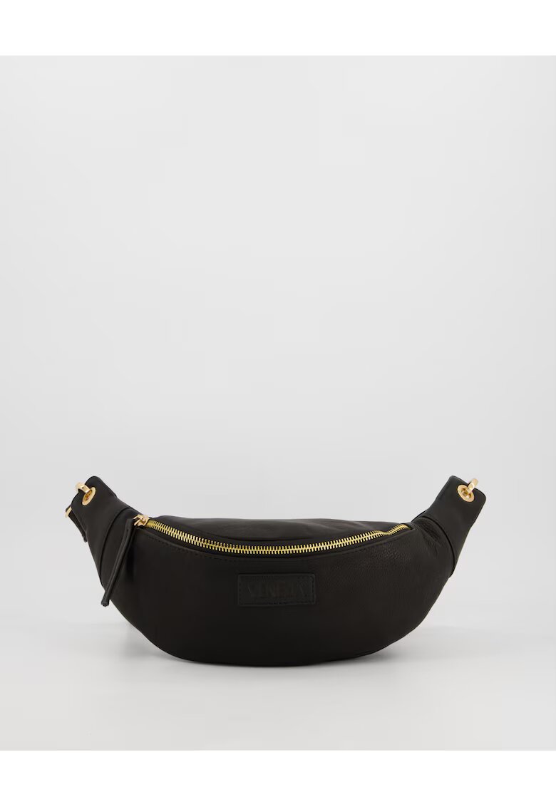 VENEZIA Geanta dama borseta - piele naturala - neagra - 33x4x13cm - cu un compartiment interior - curea detasabila max 120cm