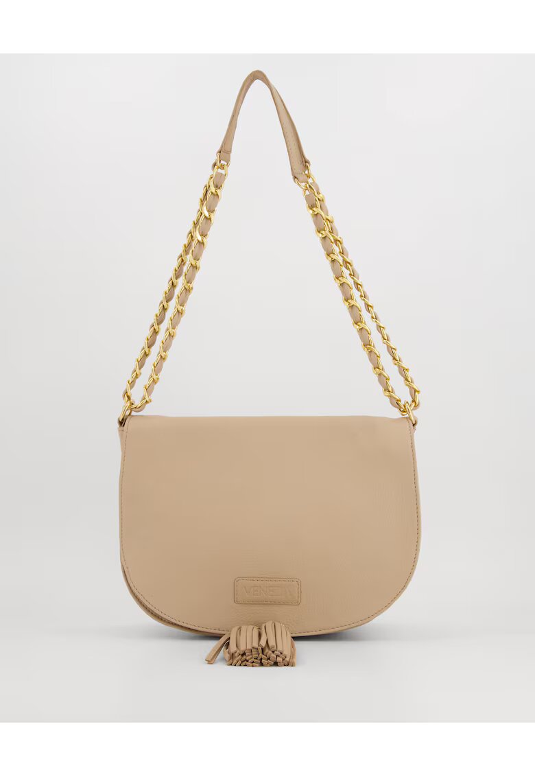 VENEZIA Geanta dama crossbody din piele naturala - bej - 20x28x11cm - cu 2 buzunare interioare - curea max 115cm