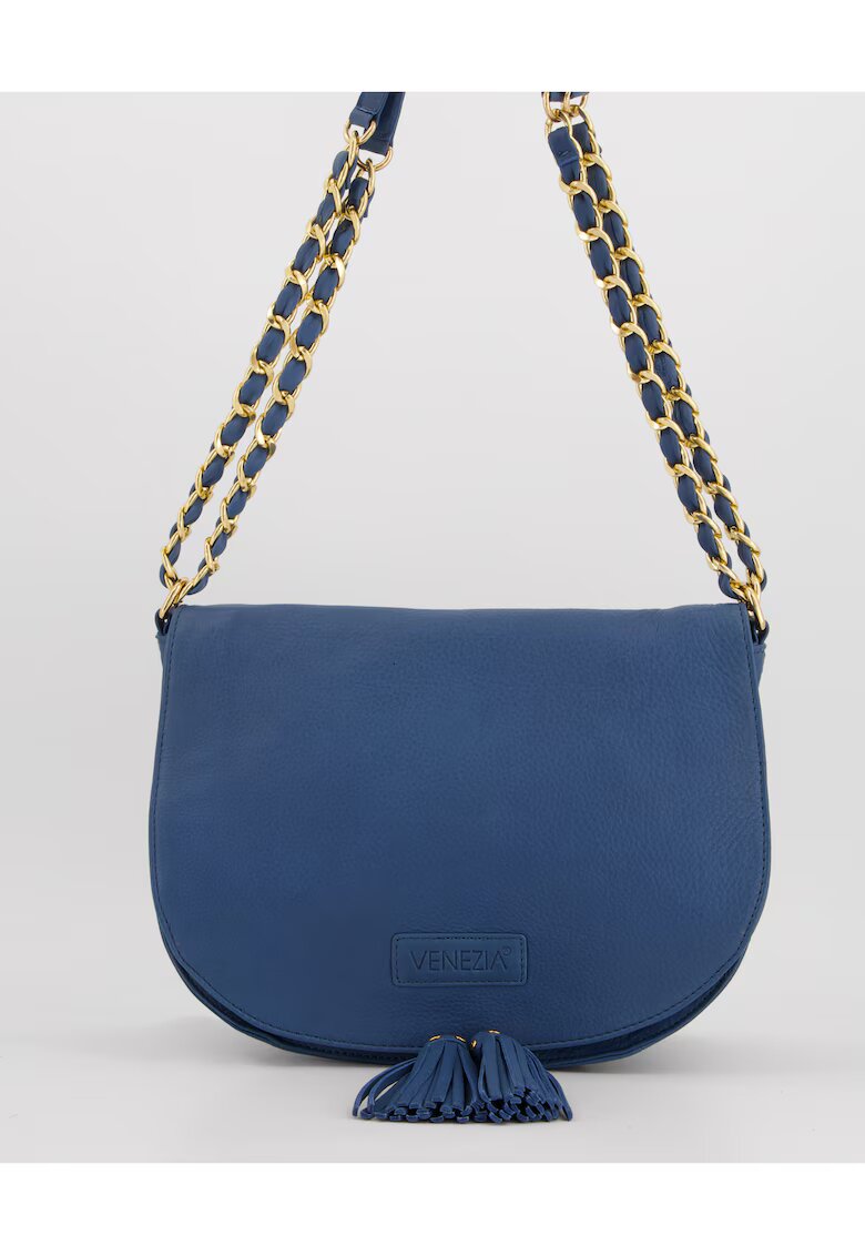 VENEZIA Geanta dama crossbody - piele naturala - albastru deschis - 20x28x11cm - curea max 115cm