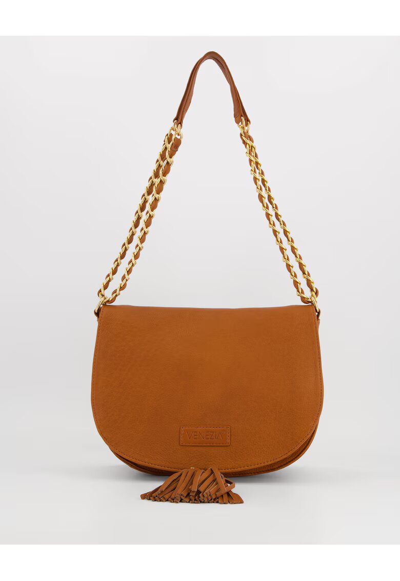 VENEZIA Geanta dama crossbody - piele naturala - maro - 20x28x11cm - max. 115cm curea
