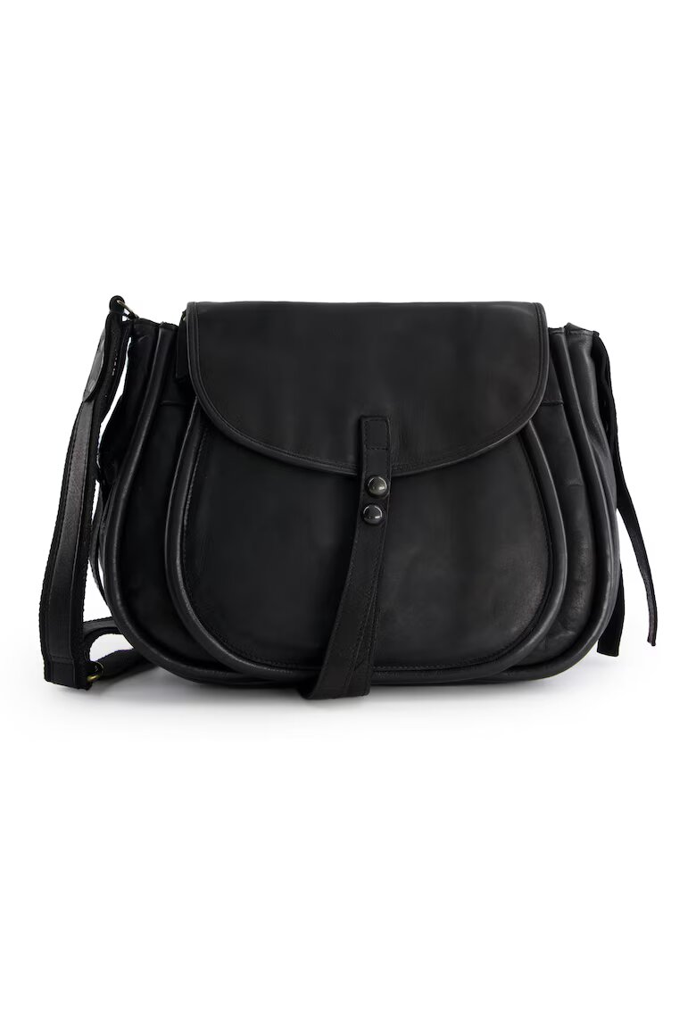 VENEZIA Geanta dama crossbody - piele naturala - neagra - 34x24x10cm - 2 buzunare interioare - 2 buzunare exterioare - curea reglabila max 165cm