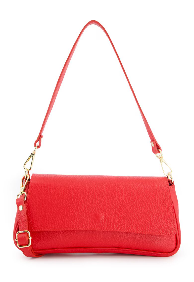 VENEZIA Geanta dama crossbody - piele naturala - rosie - 30x14x8cm - curea detasabila 61cm - curea maxim 115cm