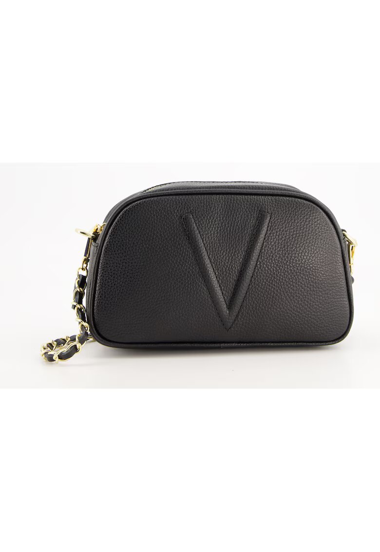 VENEZIA Geanta dama messenger - piele naturala - neagra - 16x25x8cm - cu curea detasabila 120cm