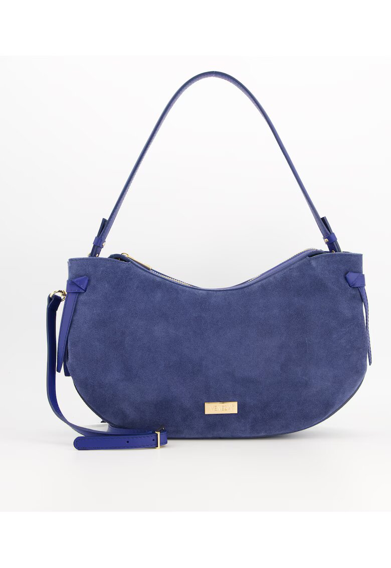 VENEZIA Geanta dama model Messenger - piele intoarsa - 23x42x6 - - curea - Bleumarin