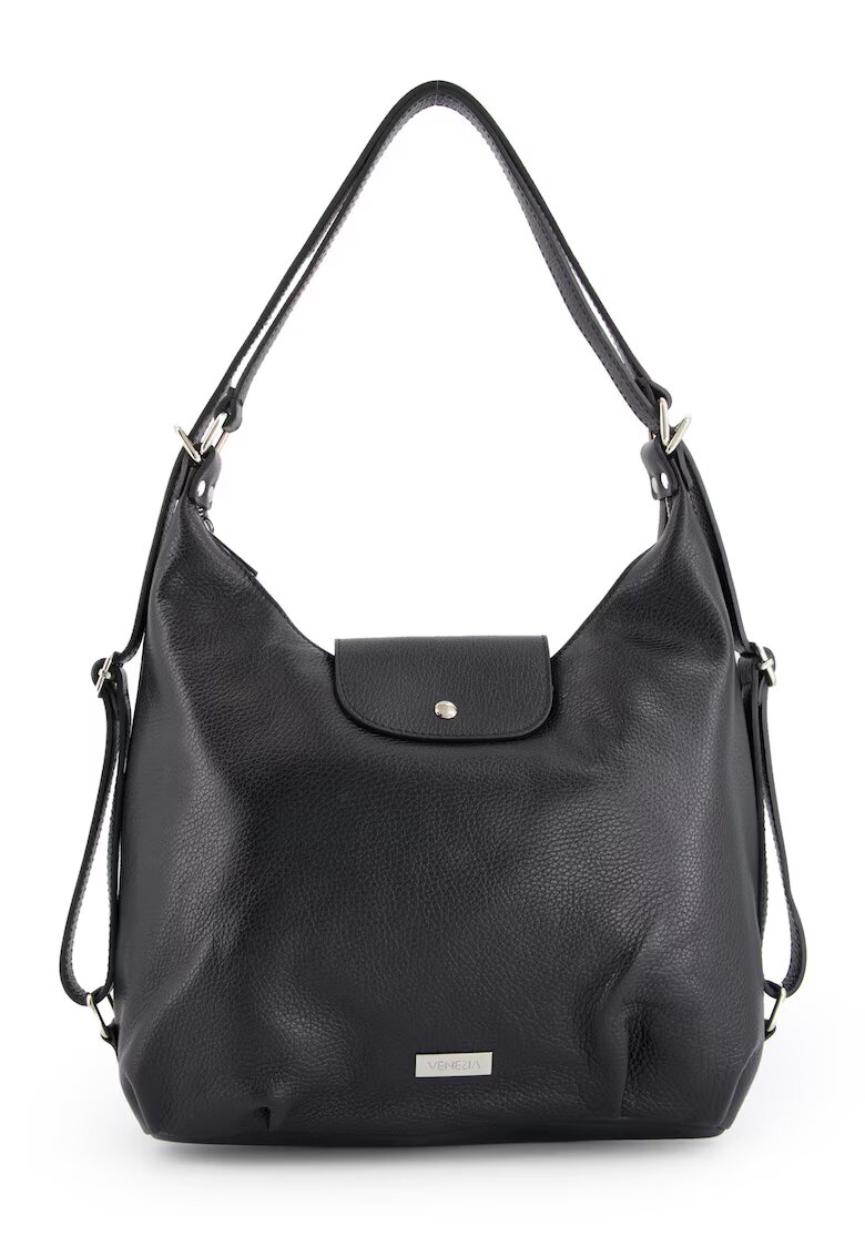 VENEZIA Geanta dama neagra din piele naturala - model shopper - 35x36x13cm - cu functie de rucsac