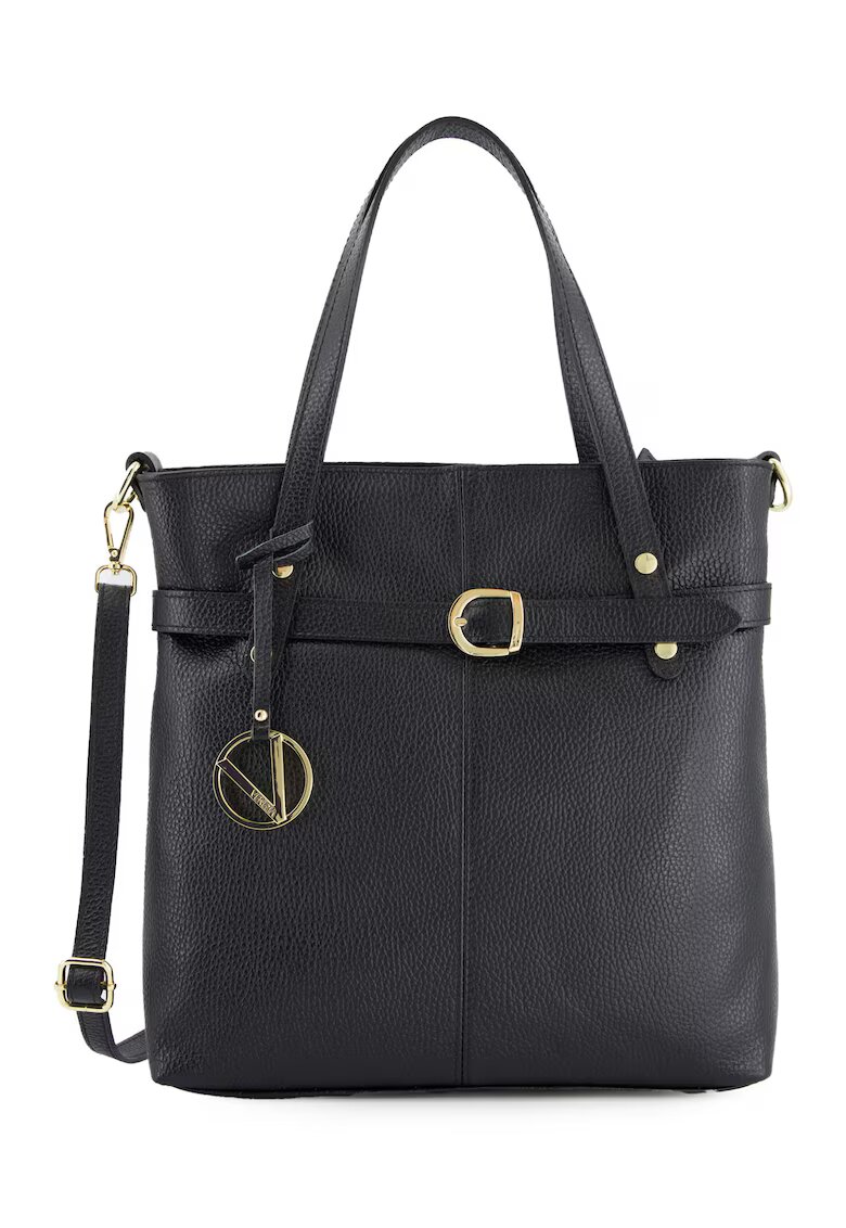 VENEZIA Geanta dama shopper din piele naturala - neagra - 32x30x10cm - cu manere de 51cm - curea detasabila max 114cm - 2 buzunare interioare
