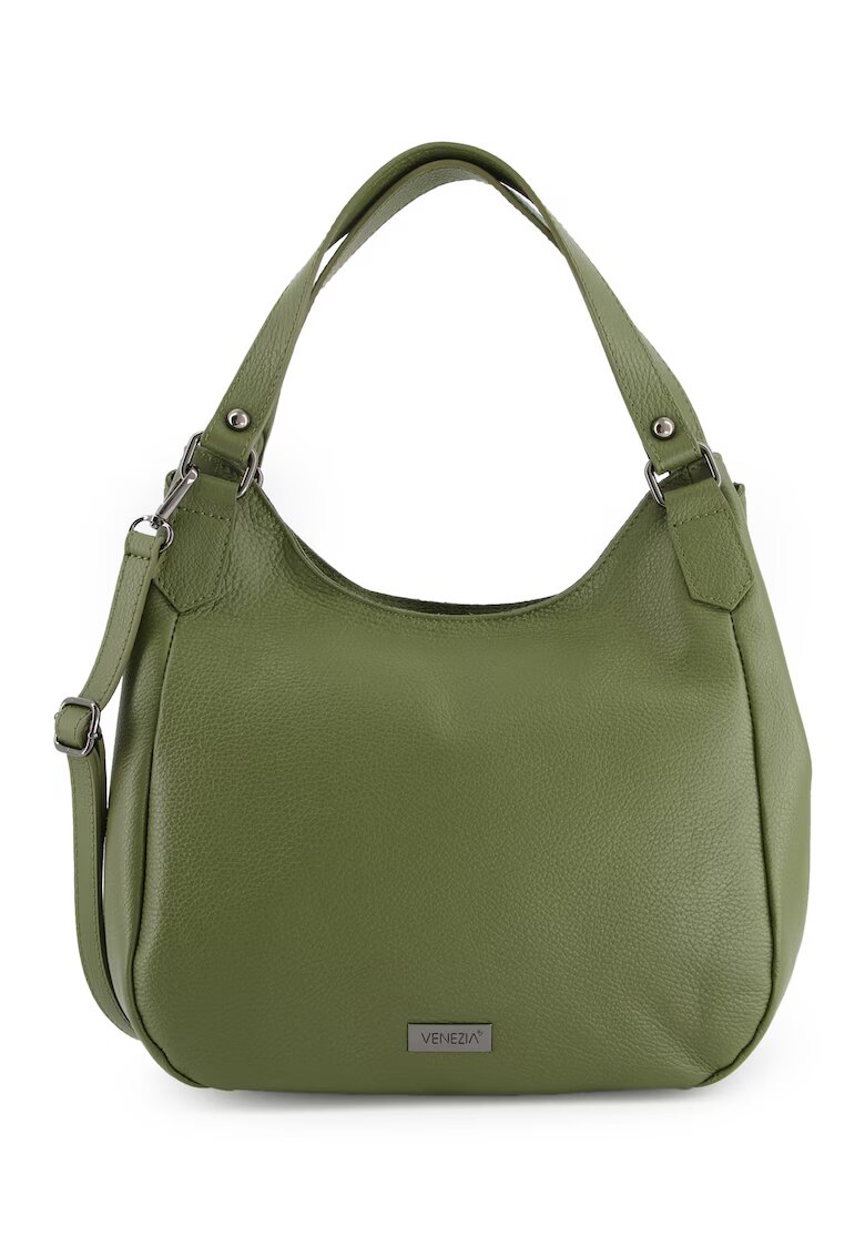 VENEZIA Geanta dama shopper din piele naturala - verde - 28x30x12cm - cu 3 buzunare interioare - curea detasabila 119cm