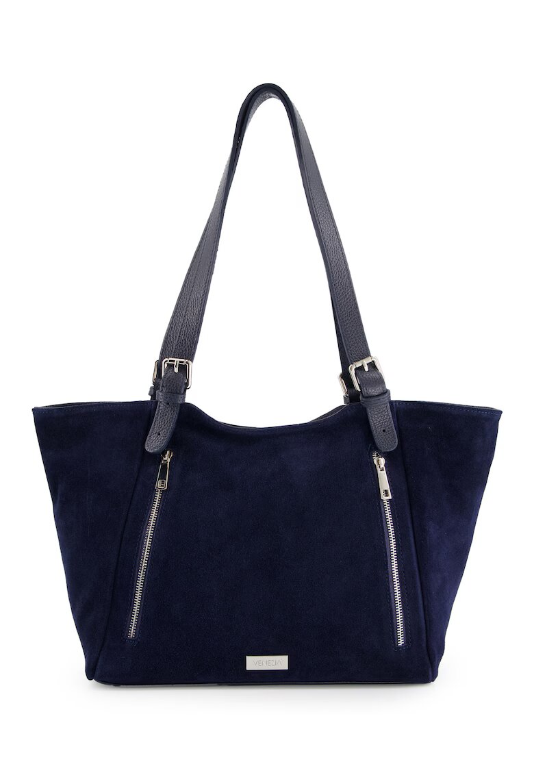 VENEZIA Geanta dama shopper granat cu 3 buzunare - 27x45x11cm - piele intoarsa - manere reglabile