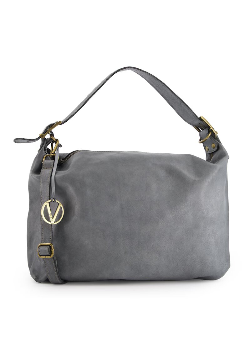 VENEZIA Geanta dama shopper - piele naturala - gri - 36x52x9cm - cu 3 buzunare interioare - curea detasabila max. 109cm
