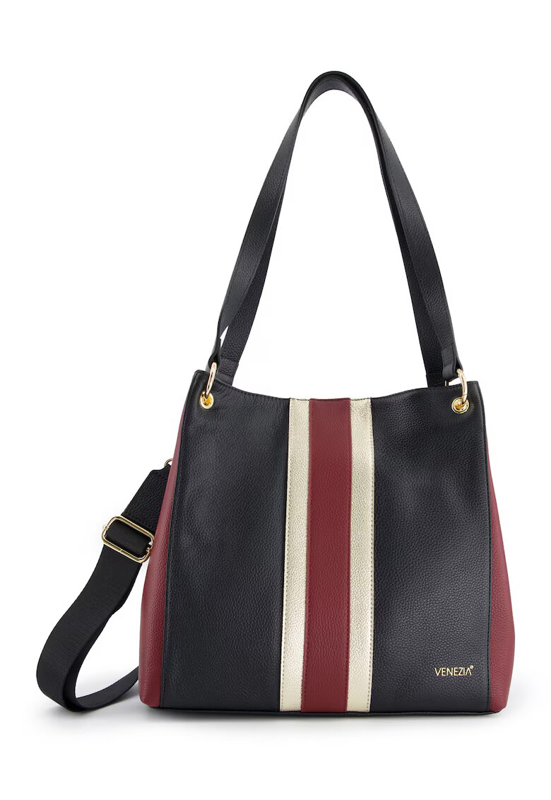 VENEZIA Geanta dama shopper - piele naturala - multicolor - 31x33x9cm - 3 compartimente interioare - curea detasabila 150cm