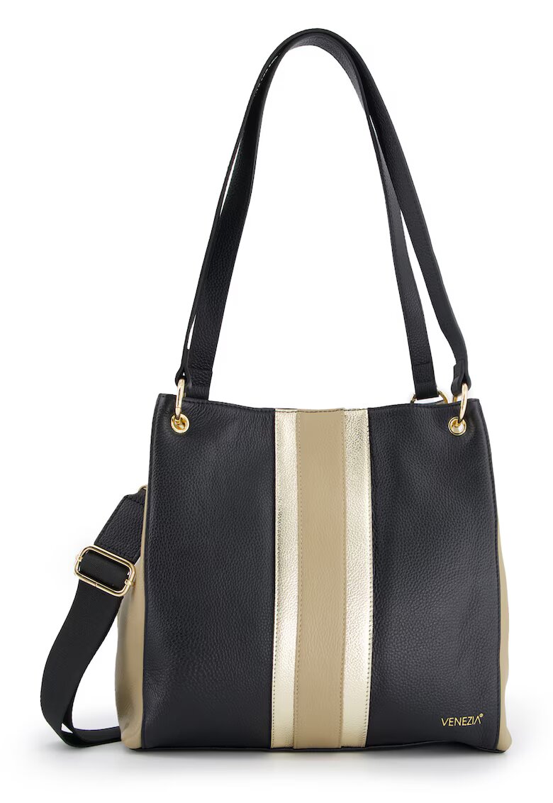 VENEZIA Geanta dama shopper piele naturala multicolor 31x33x9cm cu 3 compartimente interioare - curea detasabila 150cm