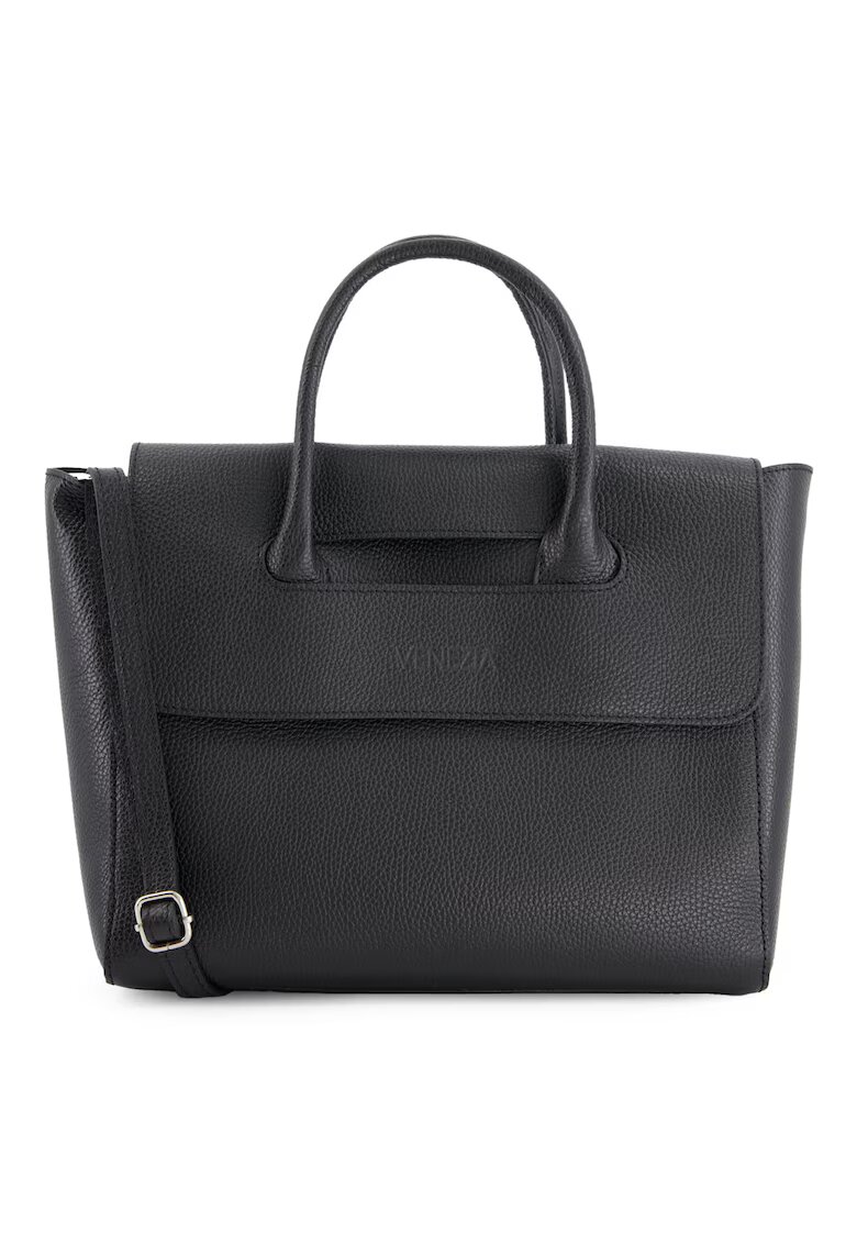 VENEZIA Geanta dama shopper - piele naturala - neagra - 32x26x11cm - curea detasabila 110cm