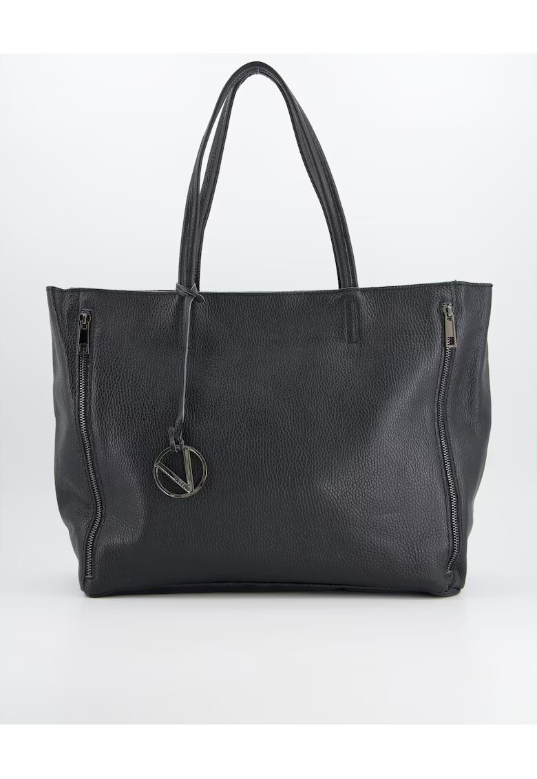 VENEZIA Geanta dama shopper - piele naturala - neagra - 37x29x13cm - lungime manere 49cm