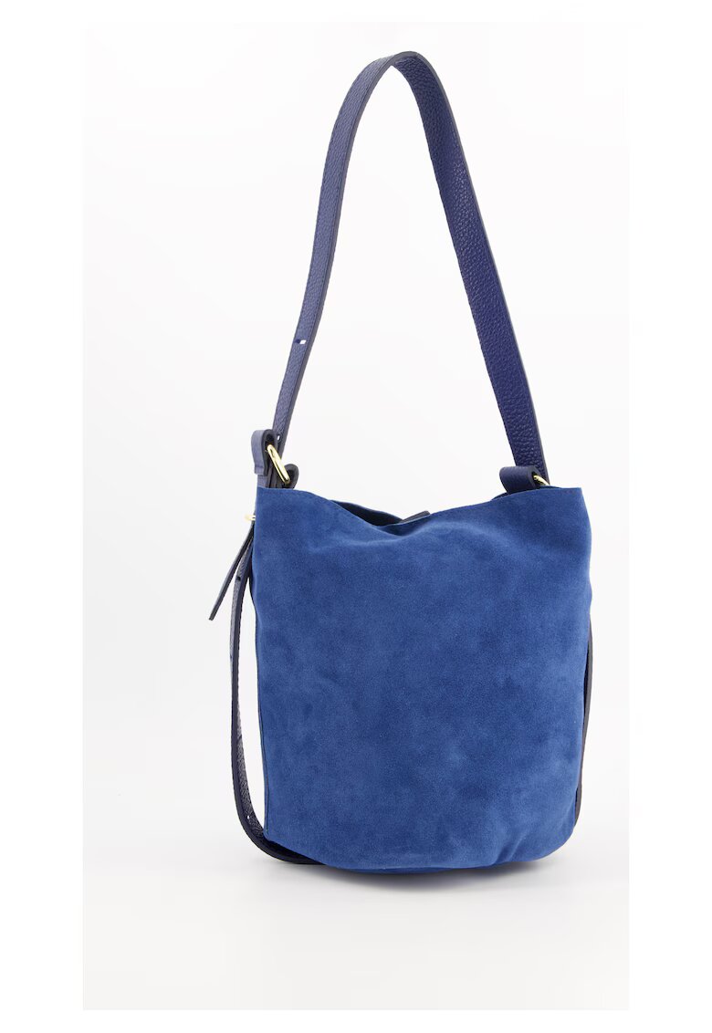 VENEZIA Geanta de dama model Messenger - piele intoarsa - albastru marin - 25x25x14 -5cm - curea detasabila 76cm