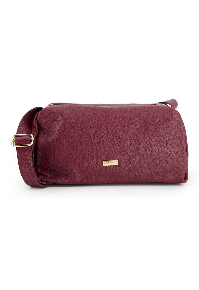 VENEZIA Geanta de umar din piele naturala - bordo - 30x15x13cm - cu un compartiment interior - curea max 117cm