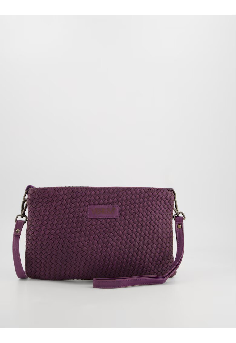 VENEZIA Geanta de umar din piele naturala - violet - 30x18x2cm - cu curea detasabila - 2 buzunare interioare - 1 buzunar exterior