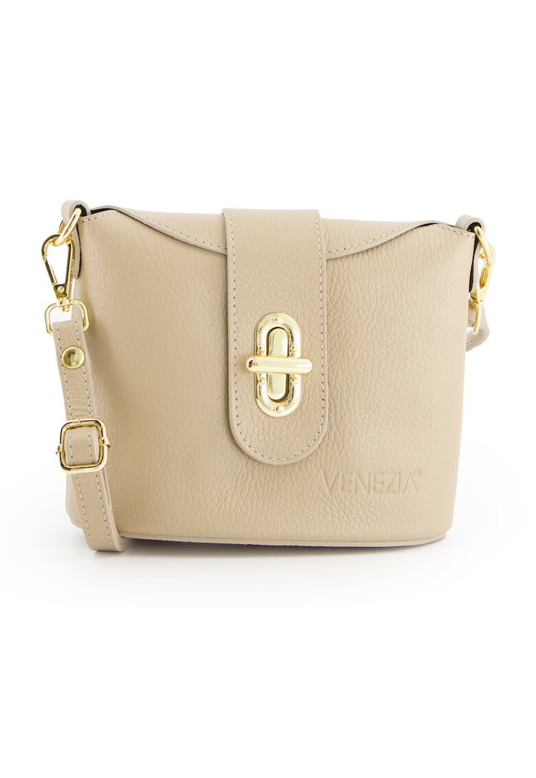 VENEZIA Geanta de umar - model Crossbody - piele naturala - bej - 18x20x9cm - curea detasabila max 138cm
