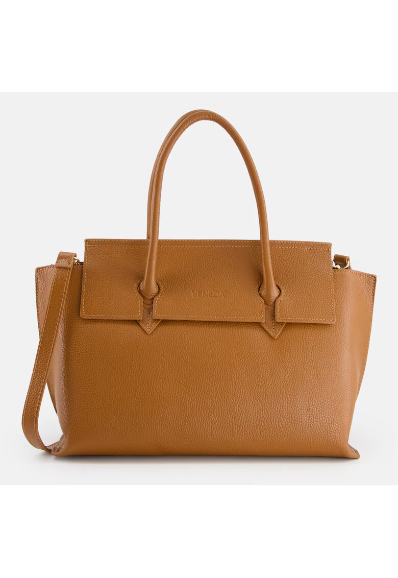 VENEZIA Geanta de umar - model Shopper - piele naturala - 4 compartimente - maro - 36x23x10cm