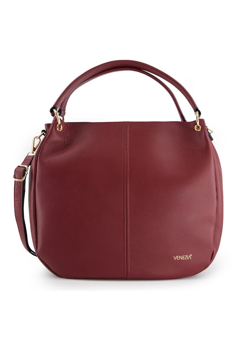 VENEZIA Geanta de umar model Shopper - piele naturala - bordou - 36x32x14cm - curea detasabila - 2 buzunare interioare - 1 buzunar exterior