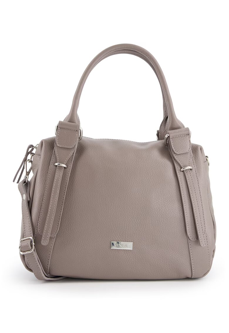 VENEZIA Geanta de umar - piele naturala - gri - 31x37x13cm - 3 compartimente interioare - curea detasabila 117cm