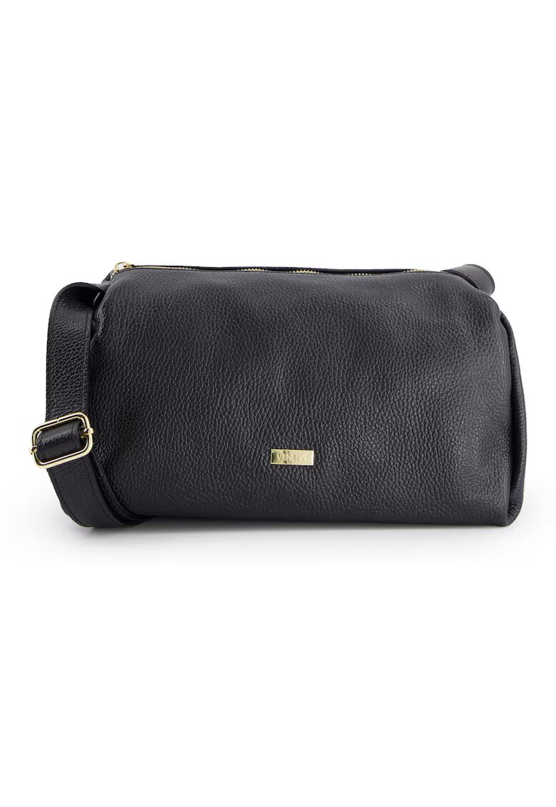 VENEZIA Geanta de umar - piele naturala - neagra - 30x15x13cm - lungime curea max 117cm - 1 buzunar interior