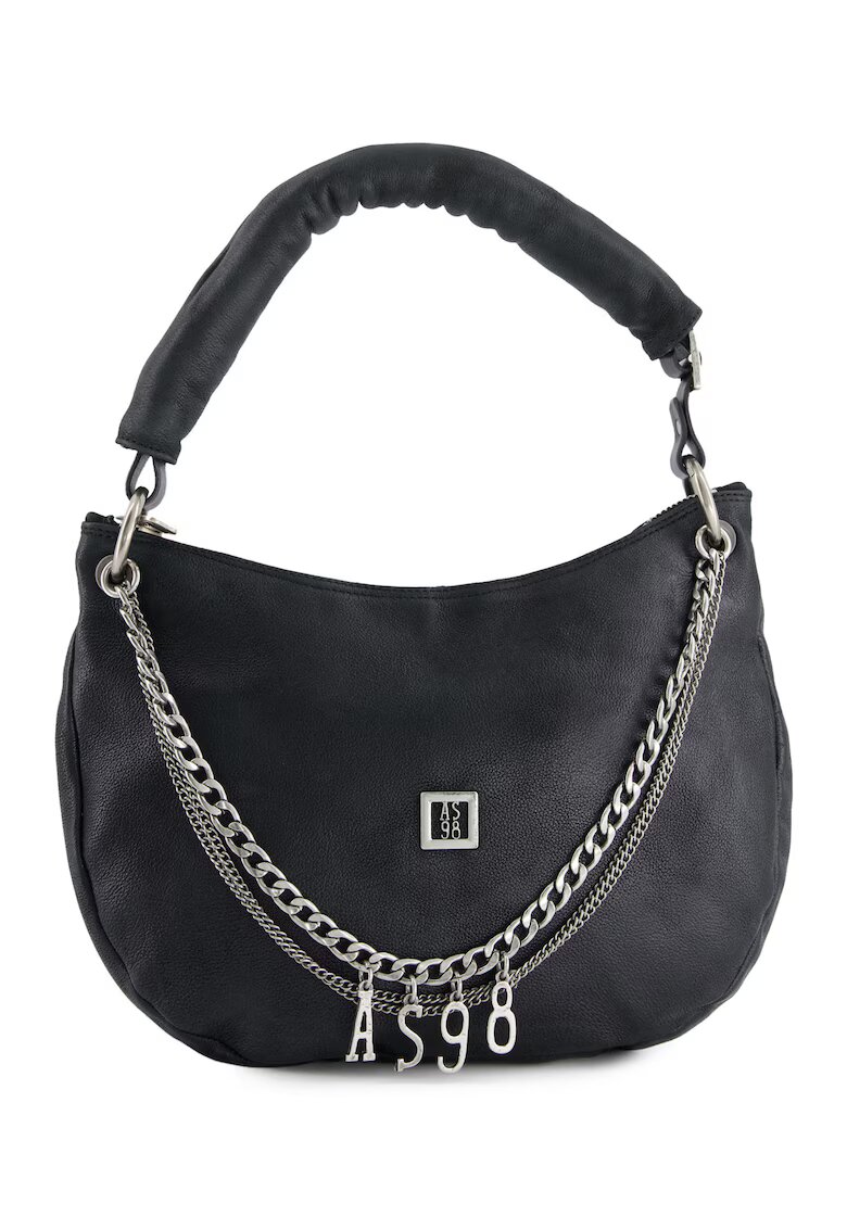 VENEZIA Geanta de umar - piele naturala - neagra - 5 compartimente interioare - 26x31x11cm