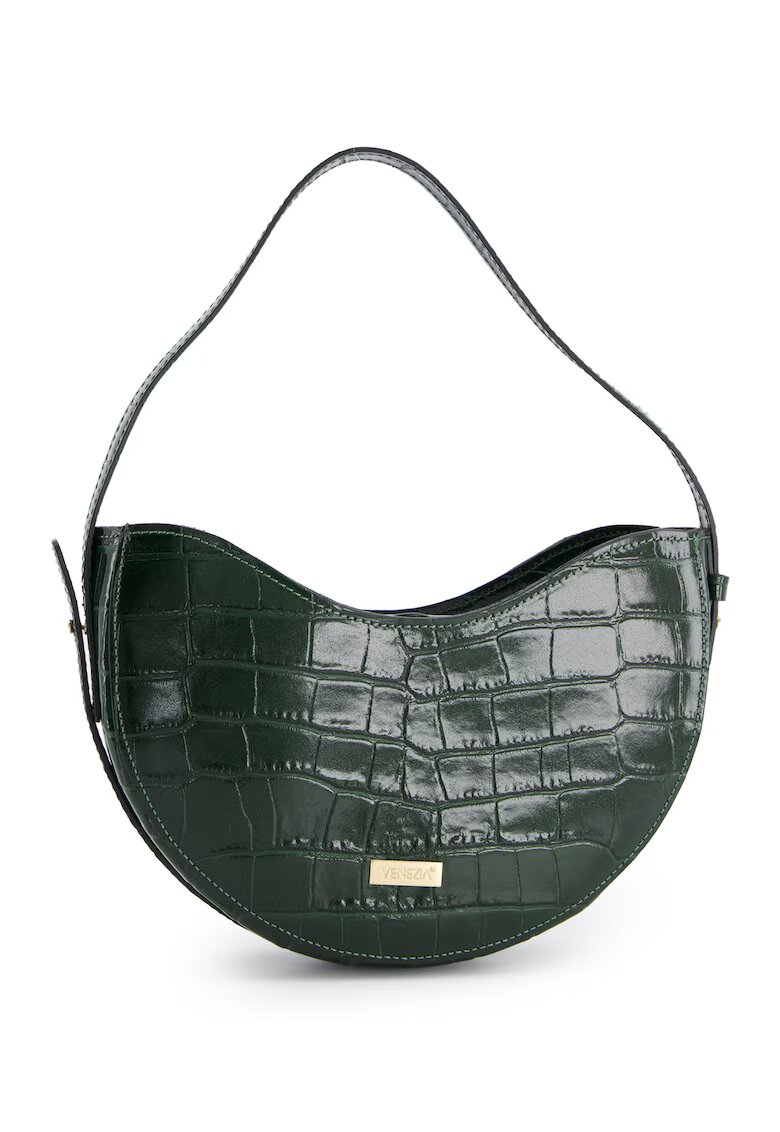 VENEZIA Geanta hobo din piele lacuita verde - 14x25x6cm - cu un compartiment interior - manere max 45cm - curea max 91cm