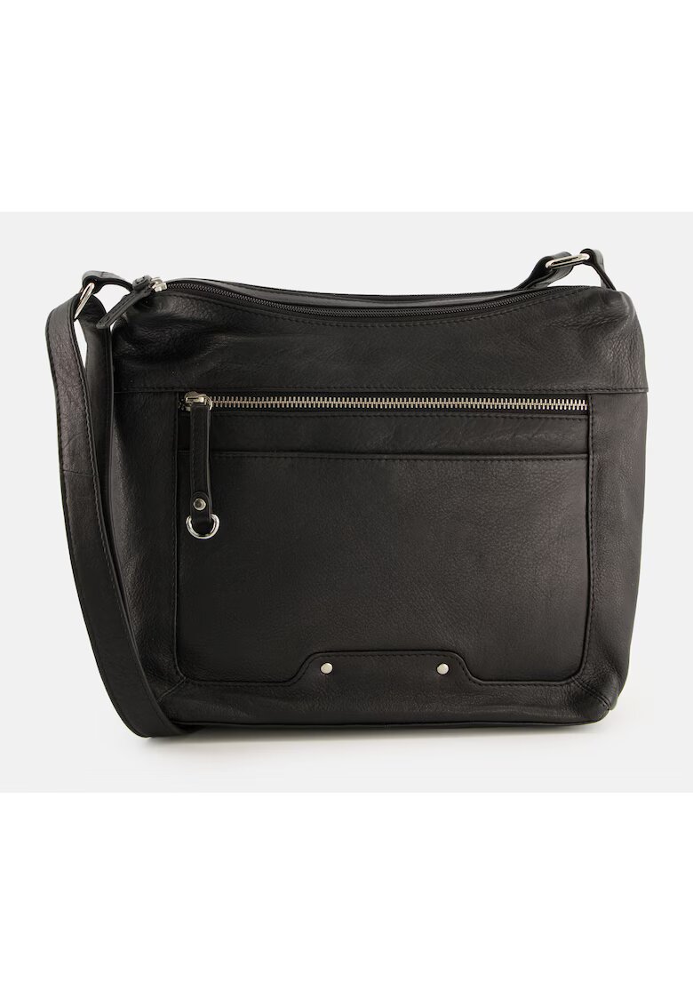 VENEZIA Geanta messenger dama piele naturala - 3 compartimente interioare - negru - 27x24x10cm