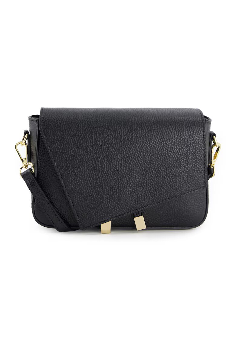 VENEZIA Geanta messenger piele naturala - neagra - 16x23x7cm - curea detasabila 120cm