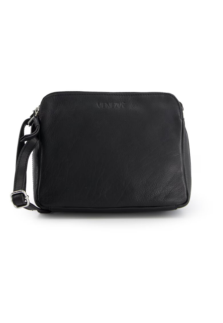 VENEZIA Geanta messenger piele naturala - neagra - 18x24x8 -5cm - 3 compartimente - curea reglabila max 136cm