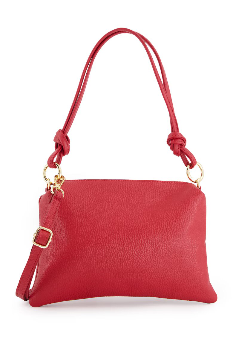 VENEZIA Geanta messenger piele naturala - rosie - 20x28x4cm - curea detasabila - lungime maxima 128cm