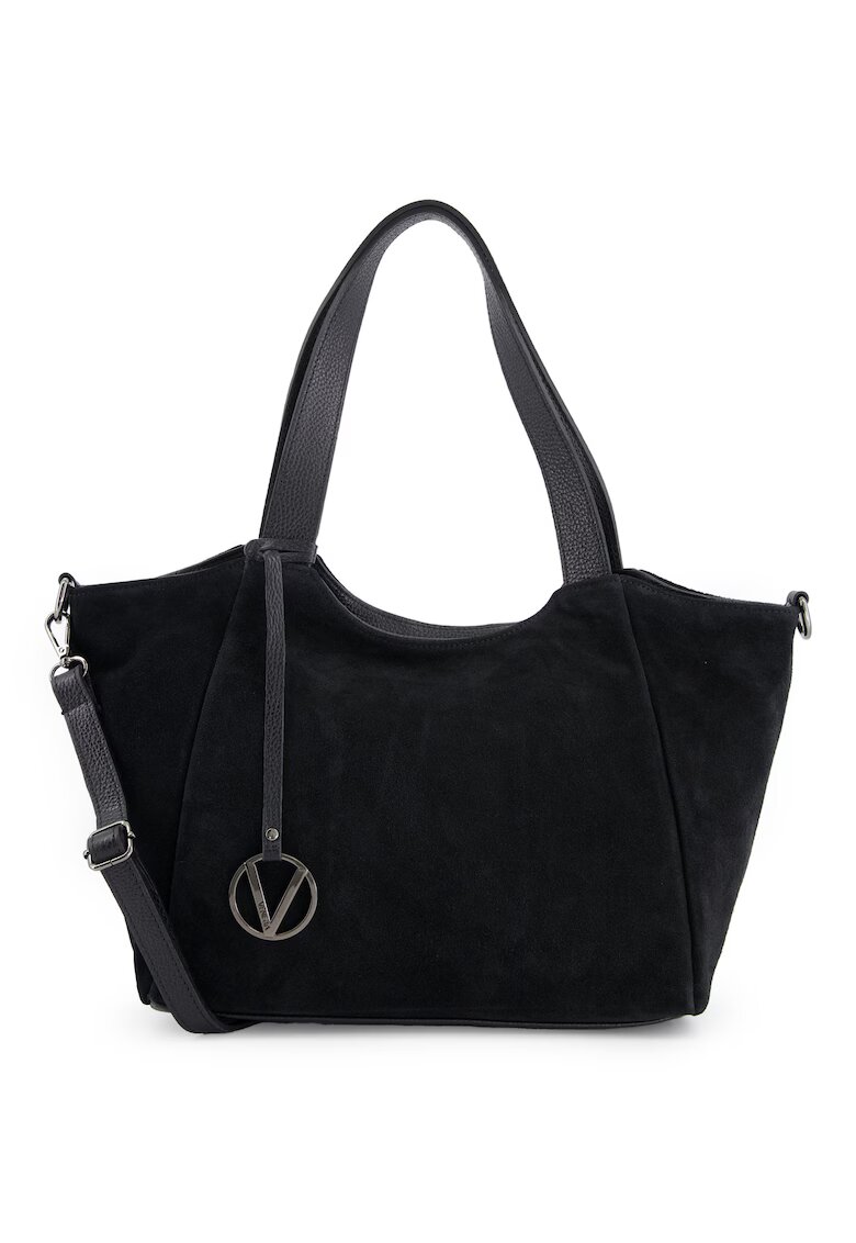 VENEZIA Geanta shopper dama piele intoarsa - neagra - 27x42x11cm - curea detasabila 121cm