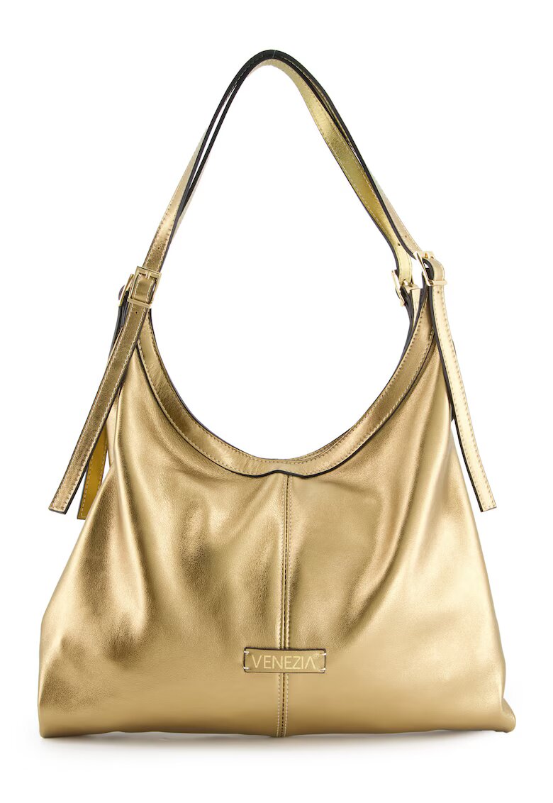 VENEZIA Geanta shopper dama - piele naturala - auriu - 35x38x5cm - lungime manere 51cm