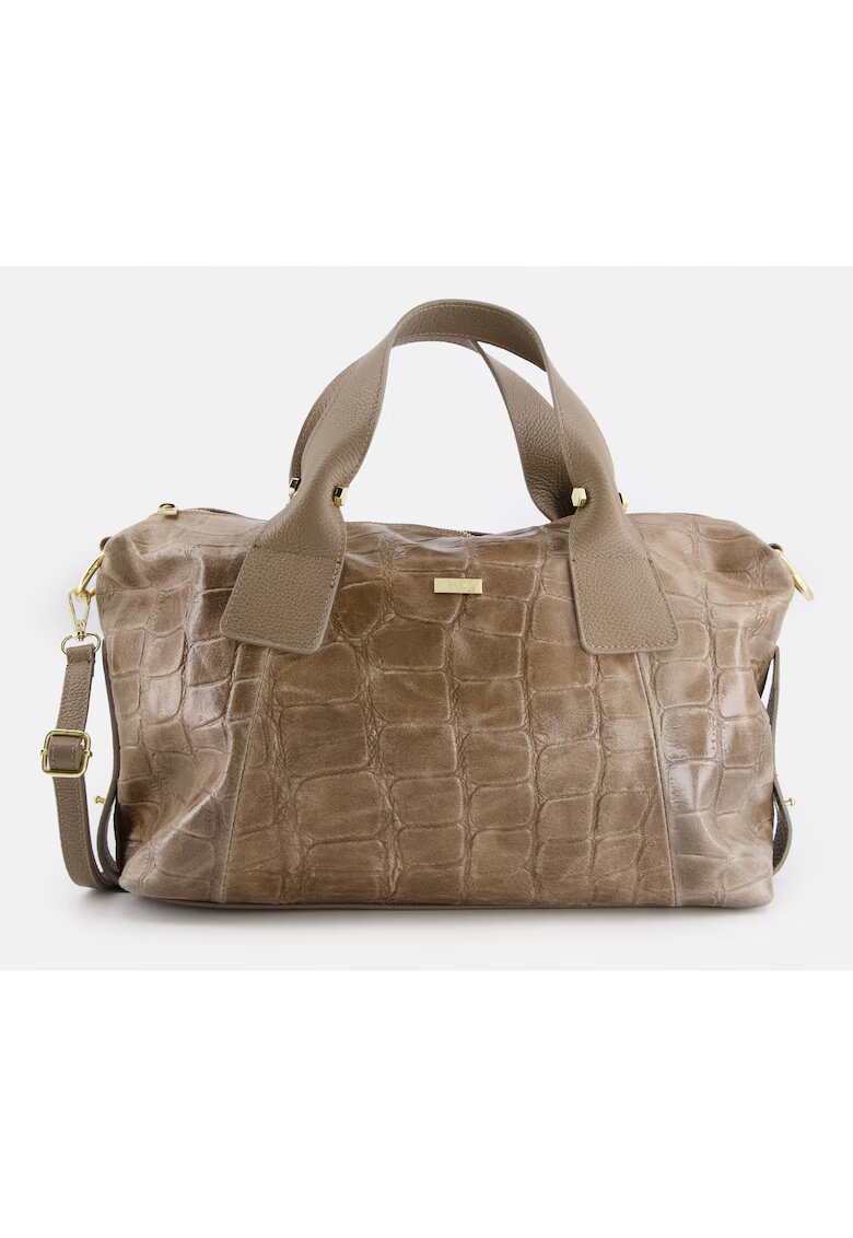 VENEZIA Geanta shopper din piele intoarsa - maro - 31x39x13cm - cu 4 compartimente interioare - curea detasabila max 124cm