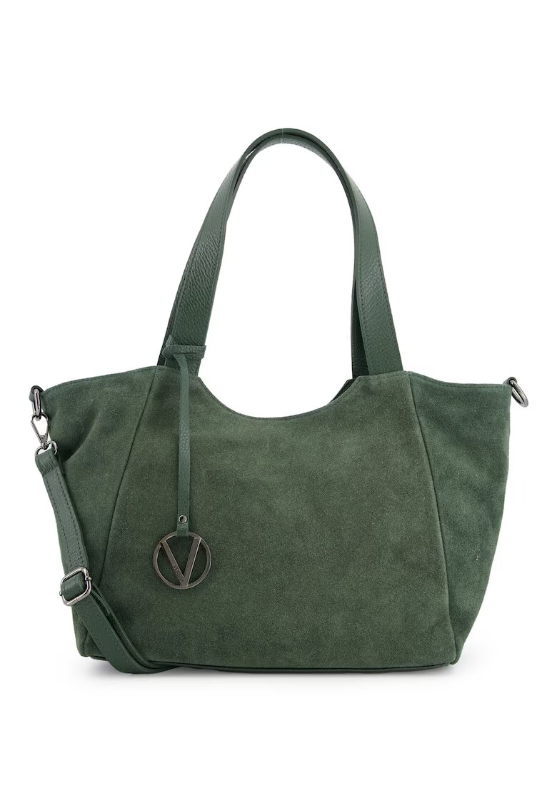 VENEZIA Geanta shopper din piele intoarsa - verde - 27x42x11cm - cu manere si curea detasabila