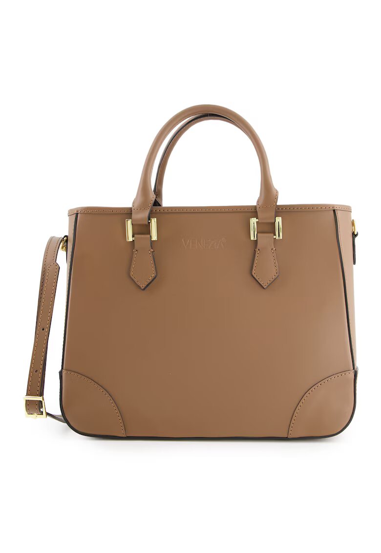 VENEZIA Geanta shopper din piele naturala - maro - 33x26x11cm - 3 compartimente interioare - curea detasabila max 115cm