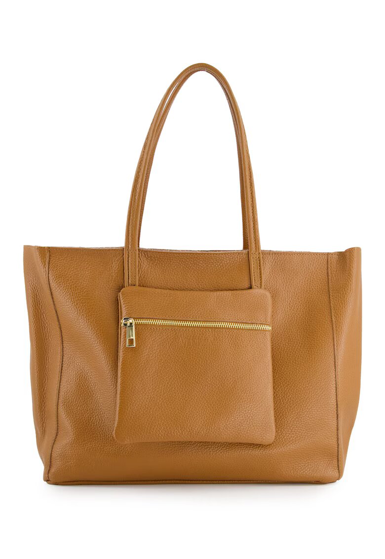 VENEZIA Geanta shopper din piele naturala - maro - 37x29x13cm - cu un buzunar exterior