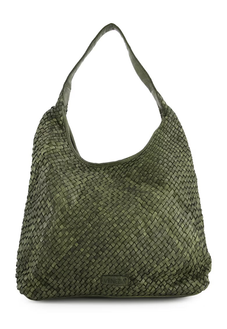 VENEZIA Geanta shopper din piele naturala - verde - 35x43x12cm - cu 3 buzunare interioare - manere de 41cm